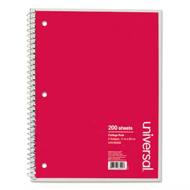 5-Sub. Wirebound Notebook, 8-1/2 x 11, College Ruled, 200 Sheets, Assorted Cover
