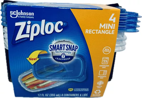 Ziploc Smart Snap Mini Rectangle Containers 12oz 4-Pack